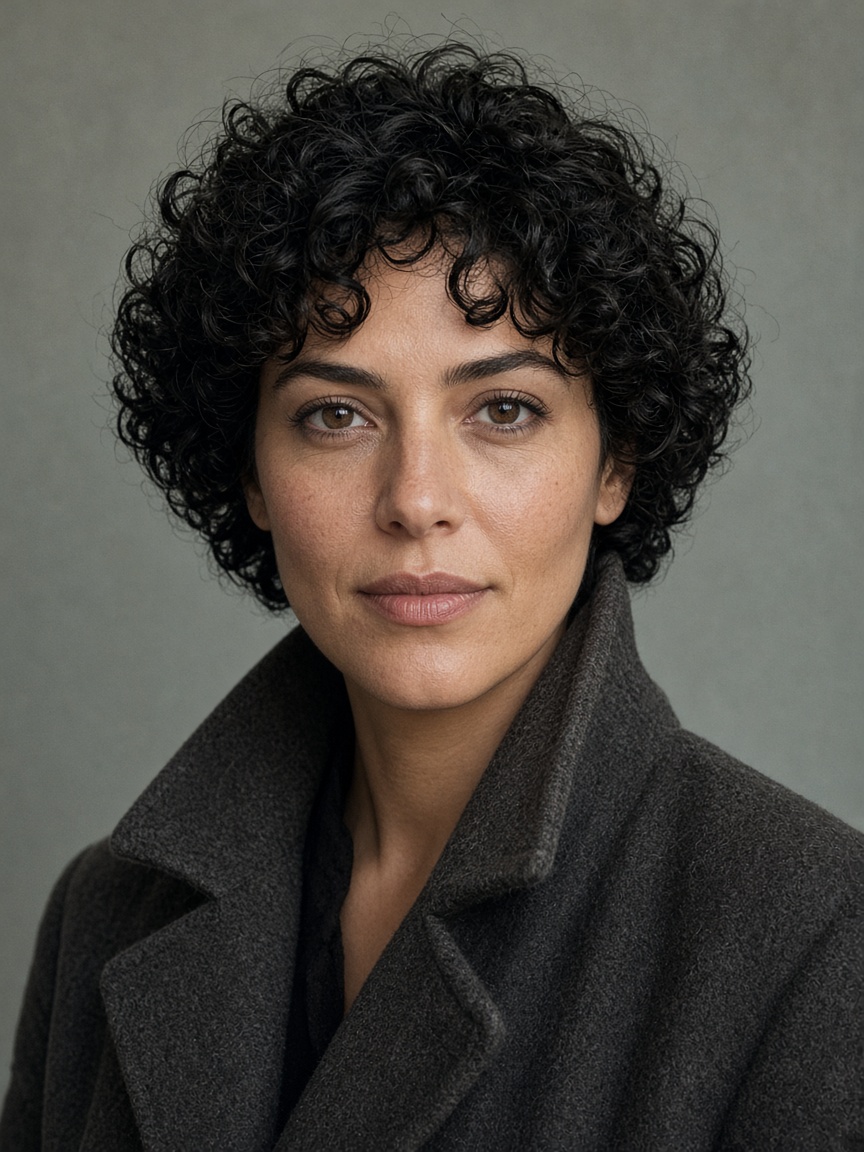 Standard example: a woman facing the camera, even light, no sunglasses